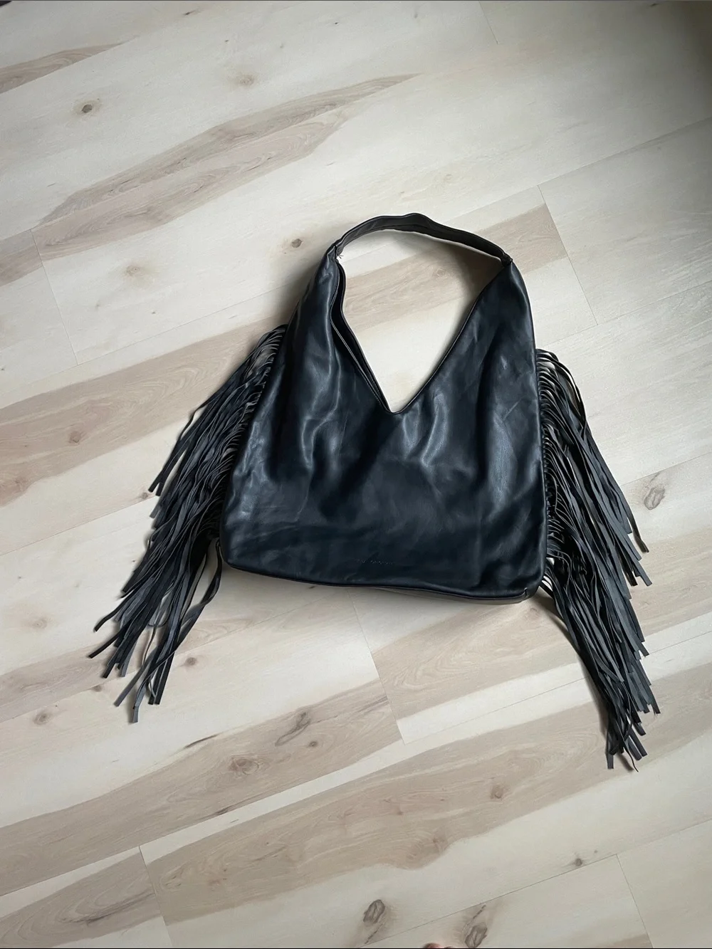 Faux leather fringe handbag